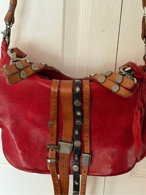 A.S.98 Red Leather Studded Shoulder Bag